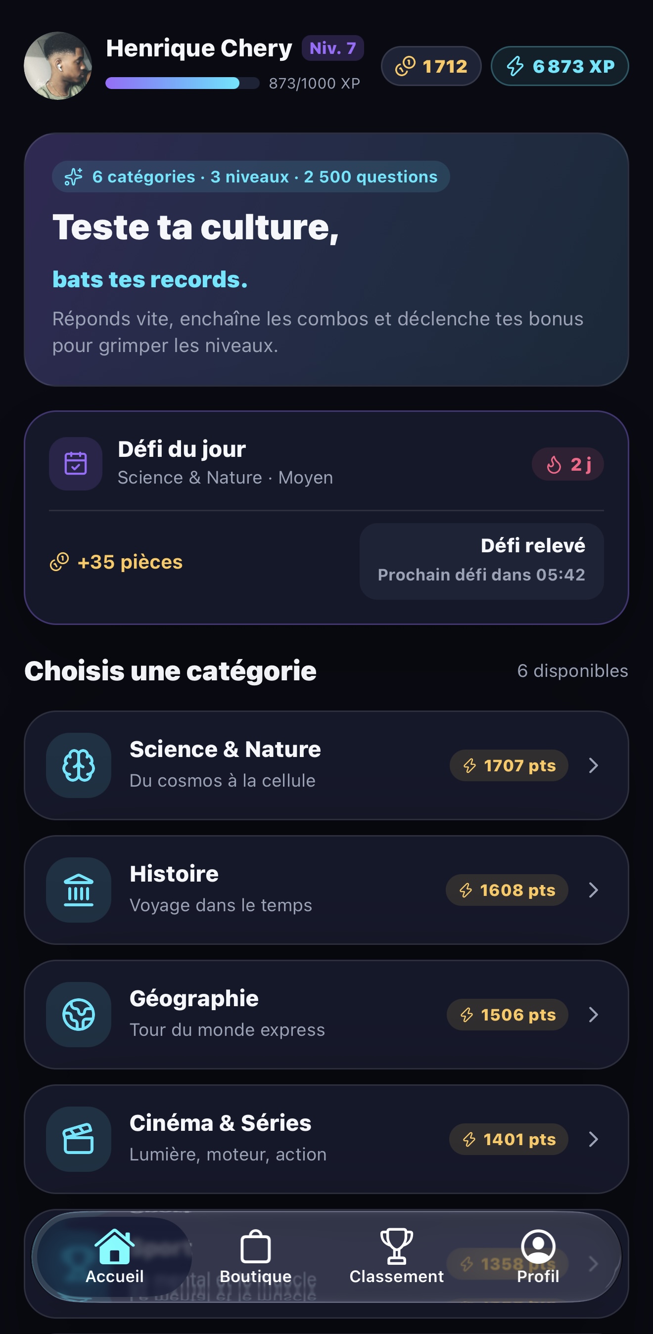 Écran d’accueil KromaQuiz