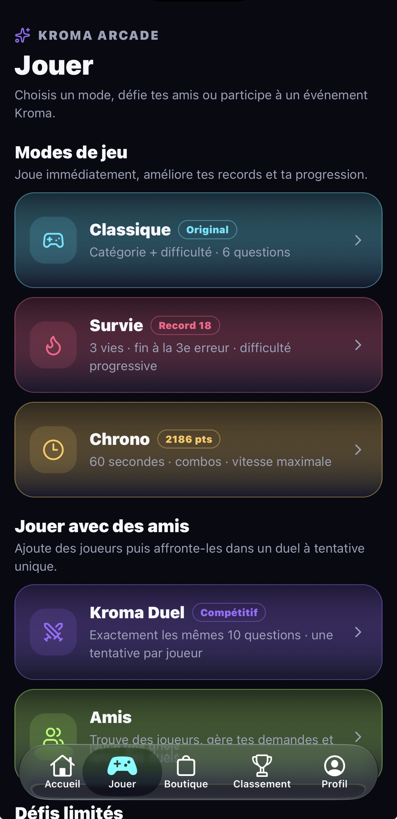 Les modes de jeu KromaQuiz