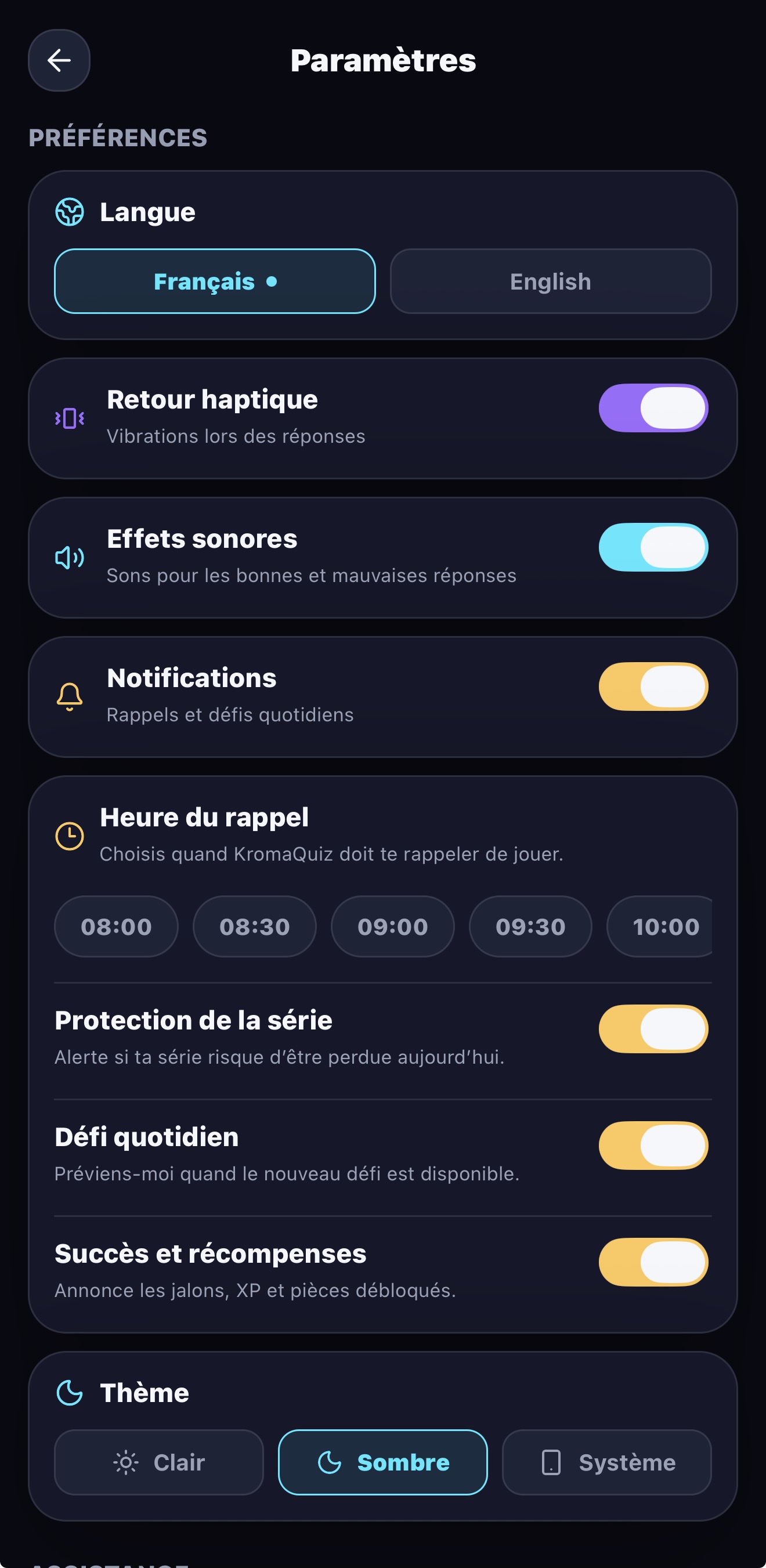 Paramètres KromaQuiz